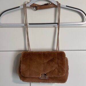 a new day Tan Faux Fur Crossbody Bag with Chain Strap